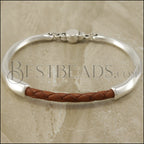 3.9mm round Leather Organic Bar ANT SILVER - 10 pcs