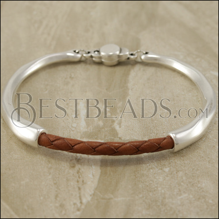 3.9mm round Leather Organic Bar ANT SILVER - 10 pcs