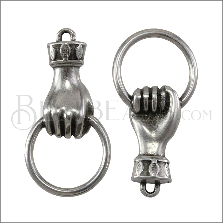 HAND w/ RING charm ANT SILVER - 10 pcs