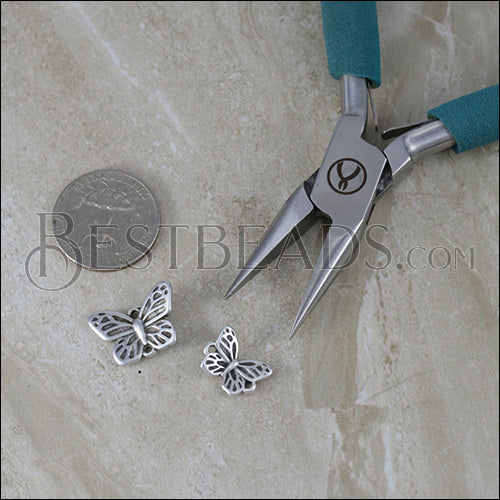 BUTTERFLY 15mm horizontal connector charm ANT SILVER - 10 pcs