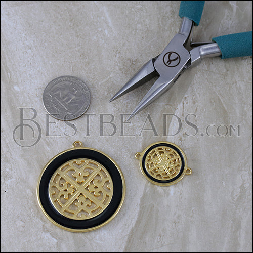 Ornate Filigree Disc pendant GOLD EPOXY - White - 2 pcs