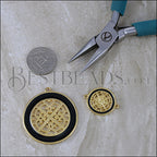 Ornate Filigree Disc connector charm SILVER EPOXY - Black - 5 pcs