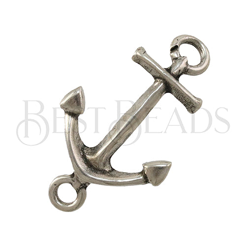 2-loop NAUTICAL ANCHOR connector charm ANT SILVER - 2 pcs