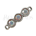 THREE-CRYSTAL Link ANTIQUE SILVER w/ AURORA- 2 pcs