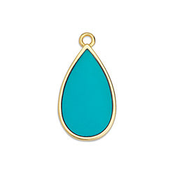 23mm Teardrop Charm GOLD - TURQUOISE GLASSY - 10 pcs