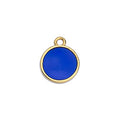 12mm Round Charm GOLD - BLUE GLASSY - 10 pcs
