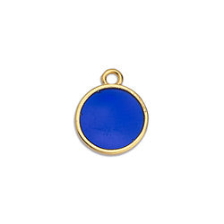 12mm Round Charm GOLD - BLUE GLASSY - 10 pcs