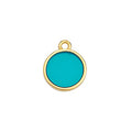 12mm Round Charm GOLD - TURQUOISE GLASSY - 10 pcs