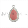 20mm Dotted Drop charm BRIGHT SILVER EPOXY - Coral - 10 pcs