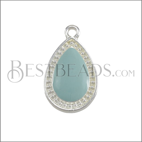 20mm Dotted Drop charm BRIGHT SILVER EPOXY - Pale Jade - 10 pcs