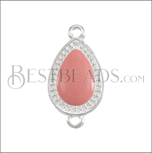 23mm Dotted Drop connector charm BRIGHT SILVER EPOXY - Coral - 10 pcs