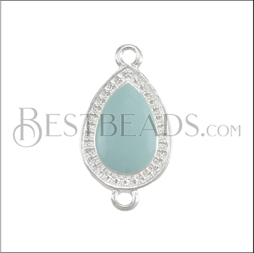 23mm Dotted Drop connector charm BRIGHT SILVER EPOXY - Pale Jade - 10 pcs