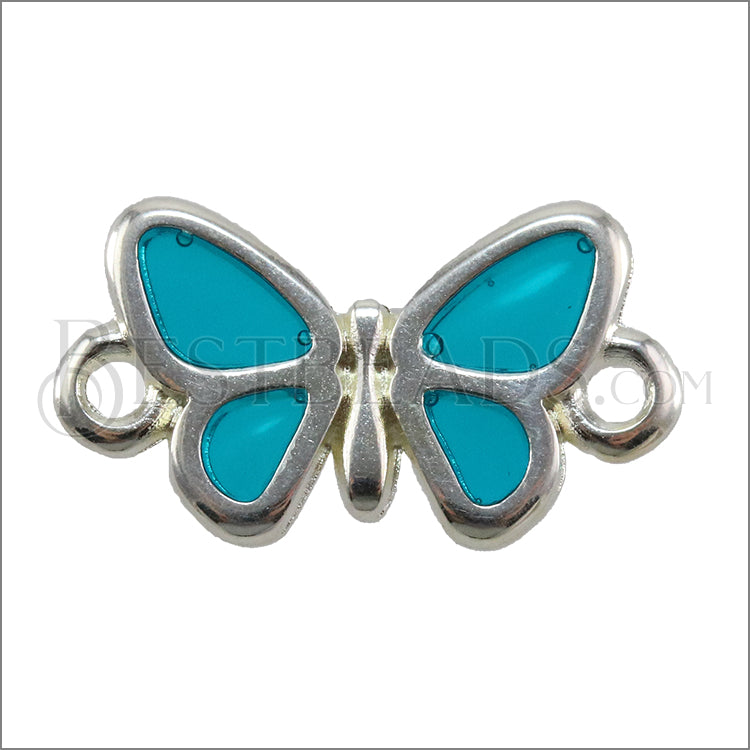 Butterfly connector charm SILVER EPOXY - GLASSY TURQUOISE - 10 pcs