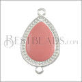 27mm Dotted Drop connector charm BRIGHT SILVER EPOXY - Coral - 5 pcs