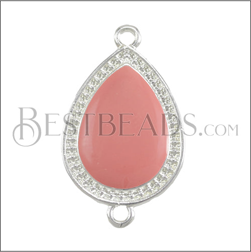 27mm Dotted Drop connector charm BRIGHT SILVER EPOXY - Coral - 5 pcs