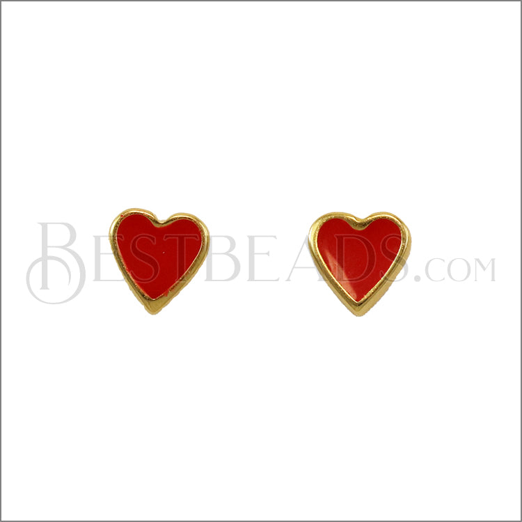 Heart Earring Post GOLD EPOXY - RED - 10 pcs