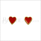 Heart Earring Post GOLD EPOXY - RED - 10 pcs