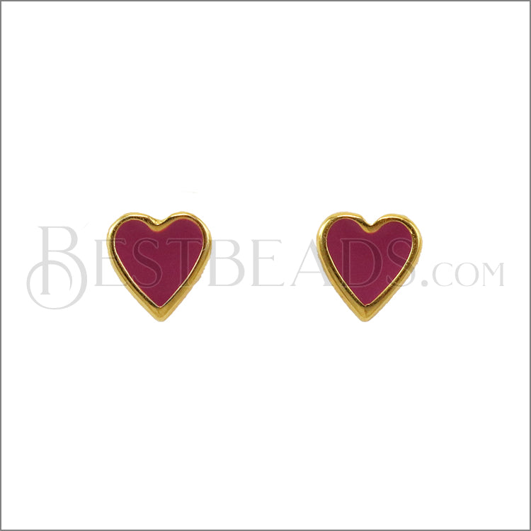 Heart Earring Post GOLD EPOXY - VIOLET - 10 pcs