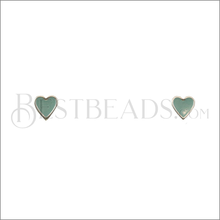 Heart Earring Post SILVER EPOXY - PALE JADE - 10 pcs