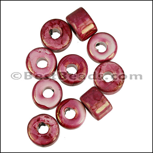 Ceramic Glazed Rondelle RED:PINK 10 pcs