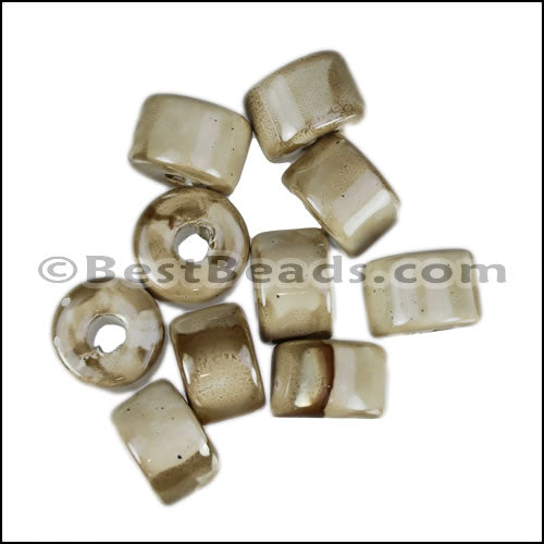 Ceramic Glazed Rondelle BEIGE:CREAM 10 pcs