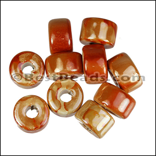 Ceramic Glazed Rondelle PEACH:ORANGE 10 pcs