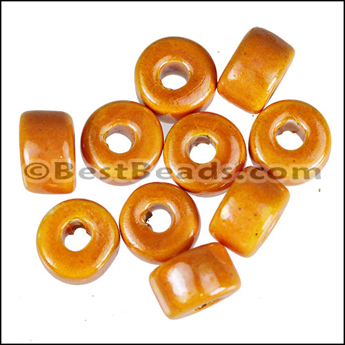 Ceramic Glazed Rondelle TANGERINE 10 pcs
