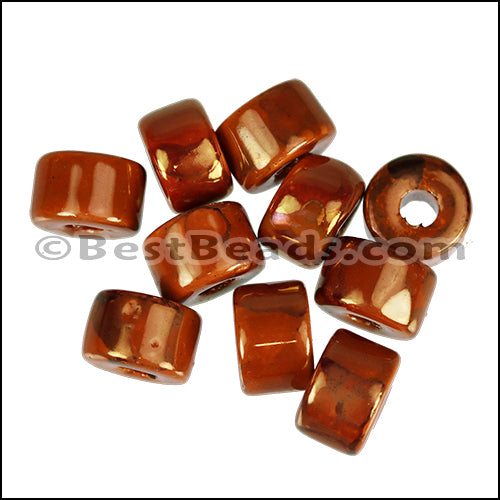 Ceramic Glazed Rondelle BURNT ORANGE 10 pcs