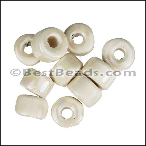 Ceramic Glazed Rondelle CREAM 10 pcs