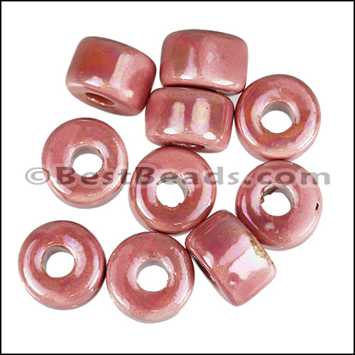 Ceramic Glazed Rondelle LIGHT PINK 10 pcs