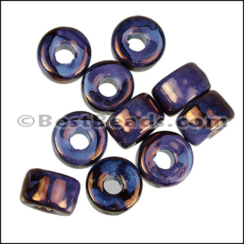 Ceramic Glazed Rondelle PURPLE COPPPER 10 pcs