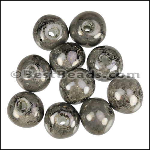 Ceramic Large Round Bead GREY:BLACK 10 pcs