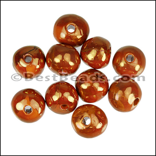 Ceramic Large Round Bead BURNT ORANGE 10 pcs