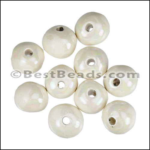 Ceramic Large Round Bead CREAM 10 pcs