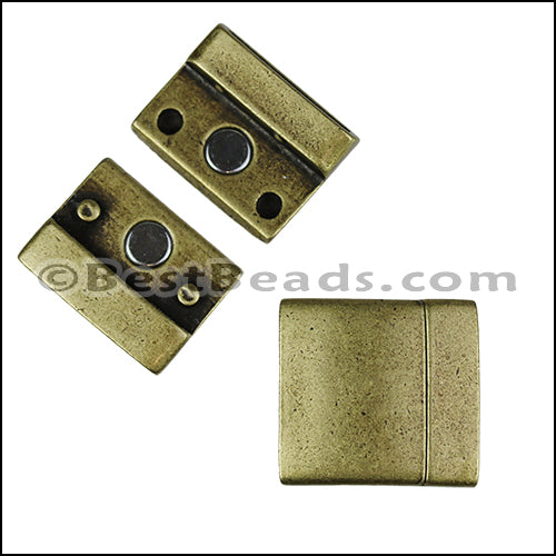 20mm flat RECTANGLE magnetic clasp ANT BRASS - 5 clasps