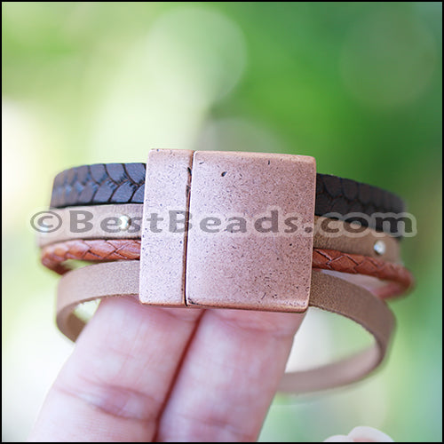 20mm flat RECTANGLE magnetic clasp ANT BRASS - 5 clasps