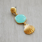 Hexagon Connector Charm GOLD EPOXY - Aqua - 10 pcs