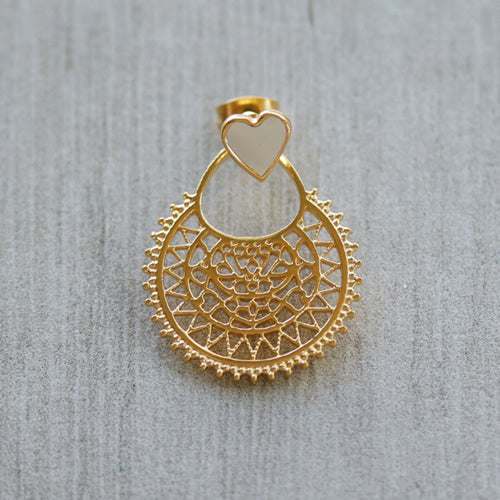 Heart Earring Post GOLD EPOXY - RED - 10 pcs