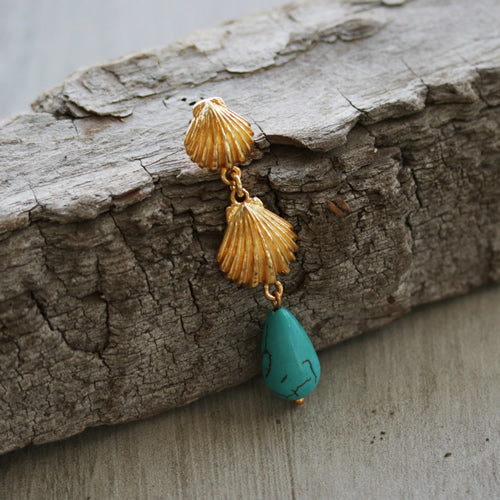 Clamshell Post Earring with Loop SHINY GOLD - 10 pcs