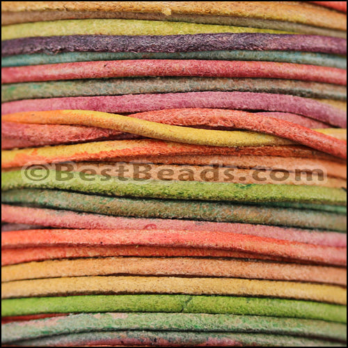 2mm round Euro leather RAINBOW - 20m SPOOL