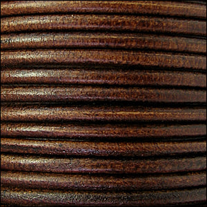 2mm round Euro leather DISTRESSED BROWN - 25m SPOOL