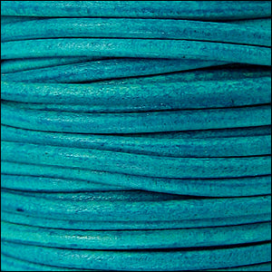 2mm round Euro leather DISTRESSED TURQUOISE - 25m SPOOL