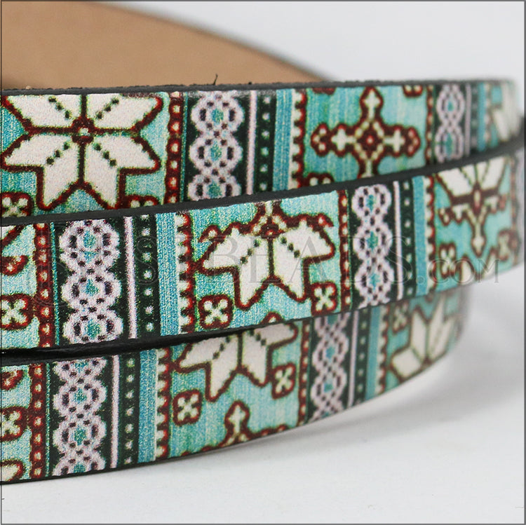 10mm flat EURO PRINTED leather NORDIC CHRISTMAS - BLUE - meter strip