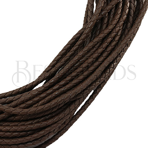 4mm Round NAPPA Braided Bolo Leather LT BROWN - 25m coil