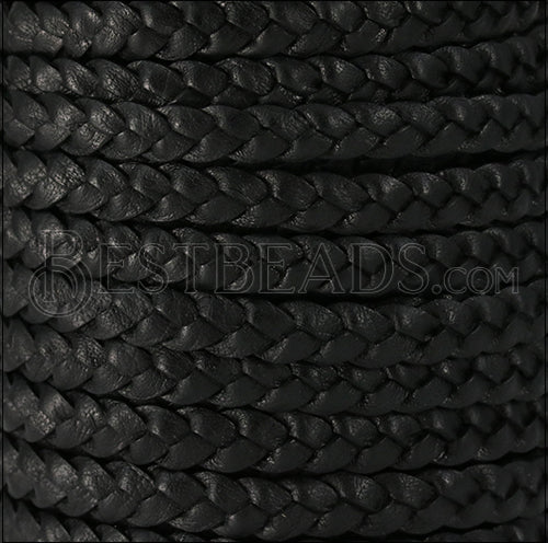 8mm flat Braided Indian leather - BLACK NATURAL - meter