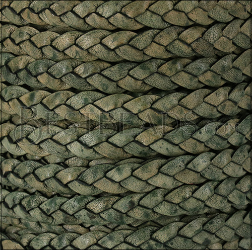 8mm flat Braided Indian leather - DESERT GREEN - meter