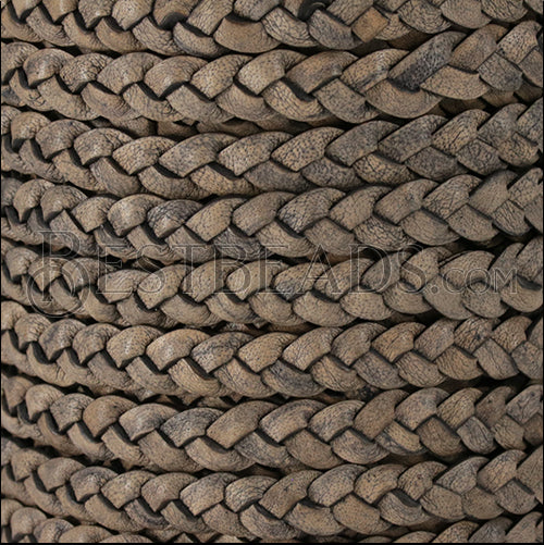 8mm flat Braided Indian leather - GRAY DIST. NATURAL - meter