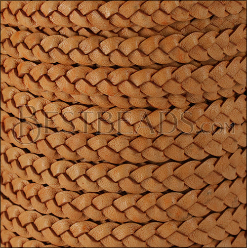 8mm flat Braided Indian leather - TAN NATURAL - meter