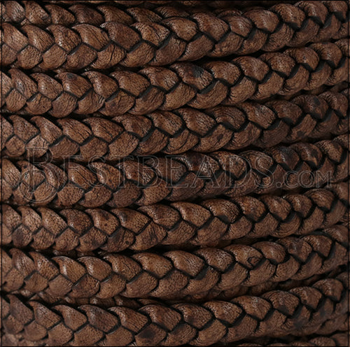 8mm flat Braided Indian leather - DIST. BROWN NATURAL - meter