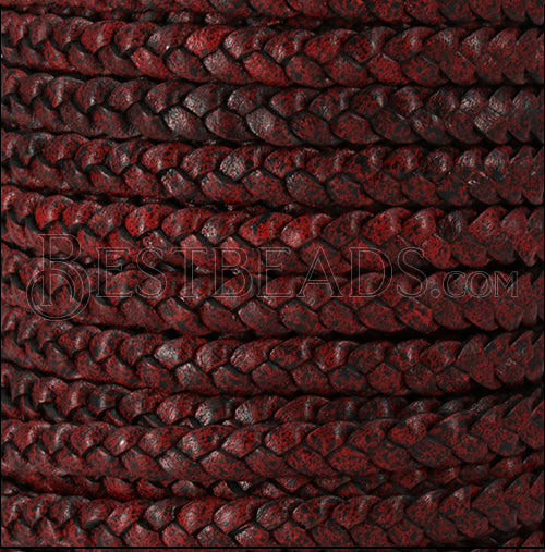 8mm flat Braided Indian leather - AUTUMN RED - meter